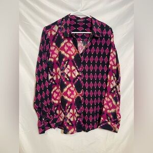 Stylish Pink and Black Geometric Button Down Shirt